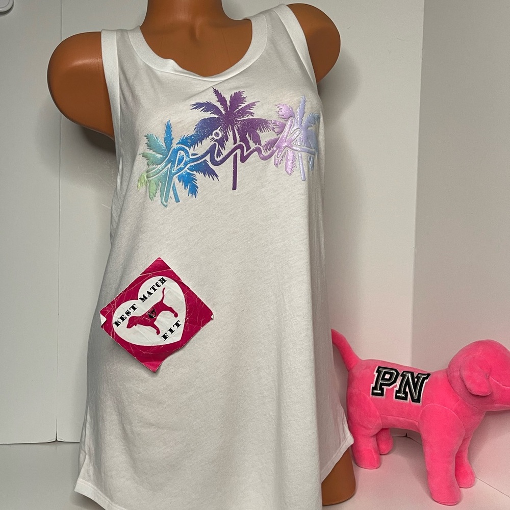 Victoria’s Secret PINK L Logo Glitter Tank Top Cut Out Racerback Open Back